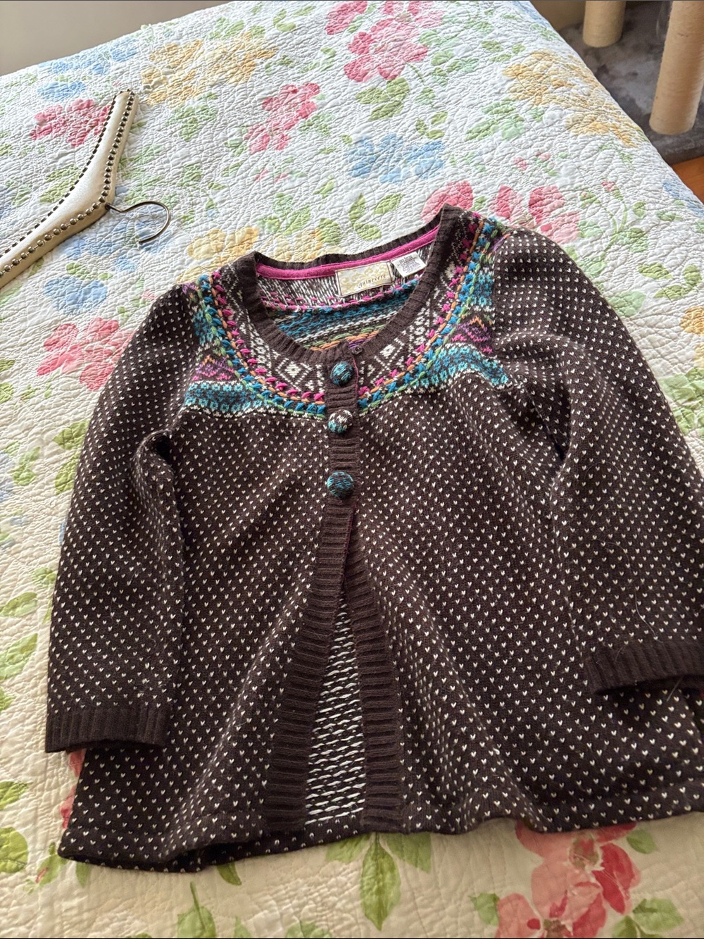 Brown Fair Isle Button-Up Knit Cardigan. Anthropologie Guinevere